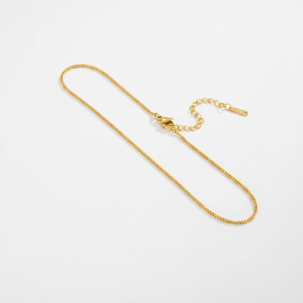 18K Gold Box Chain Necklace - White Background