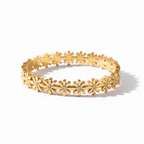 18K Gold Daisy Flower Crystal Bangle Bracelet - White Background