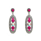 Pair of earrings with pink gemstones on a white background