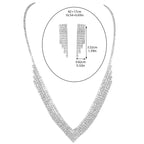 Silver necklace with measurements on a white background
