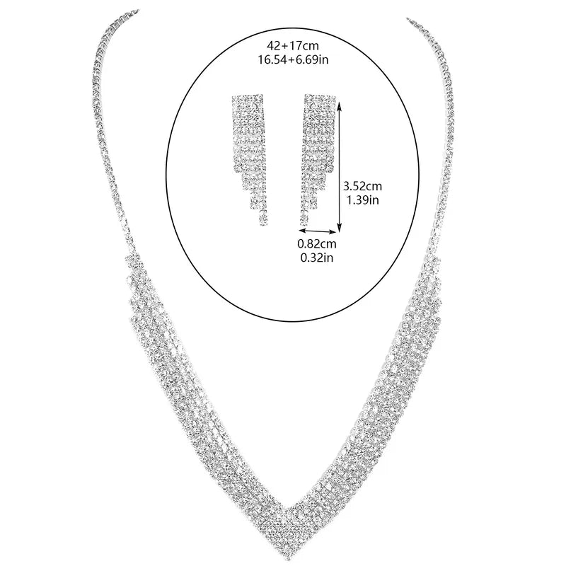 Silver necklace with measurements on a white background