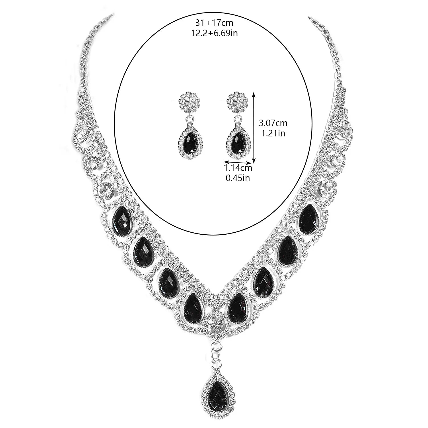 Jewelry set with necklace and earrings on a white background