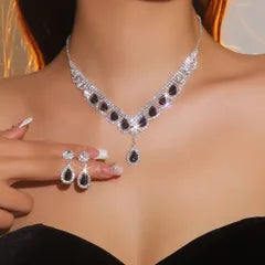 Black Silver Water Drop Rhinestone Jewelry Set