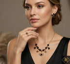 Gold Evil Eye Necklace, Earrings & Ring Jewelry Set with Black Beads
