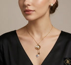 Gold Plated Floral Pearl Pendant Necklace & Stud Earrings Set