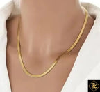 Gold Plated Herringbone Snake Chain Necklace – 18 Inch Flat Minimal Chain