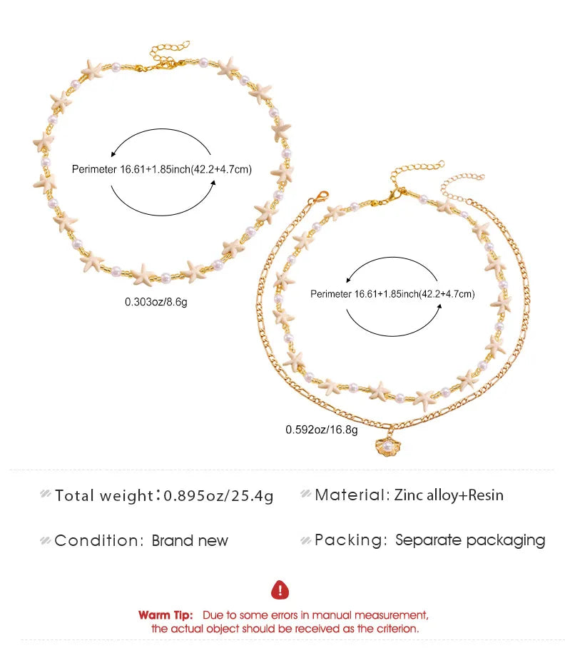 Two gold necklaces with measurement details on a white background