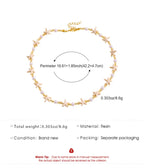 Starfish and pearl necklace with measurement details on a white background