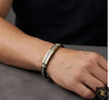Men’s Black Rubber Bracelet with Gold & Steel Mesh Accent