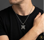 Men’s Compass & Ship Wheel Pendant Necklace  Stainless Steel