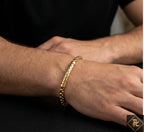 Men’s Gold Box Chain Bracelet – Stainless Steel Textured Tube