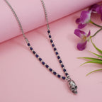 Men’s Skull Pendant Necklace with Blue Beads  Stainless Steel