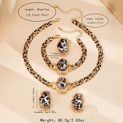 PranaviLuxe Leopard Print Jewelry Set Retro Pearls