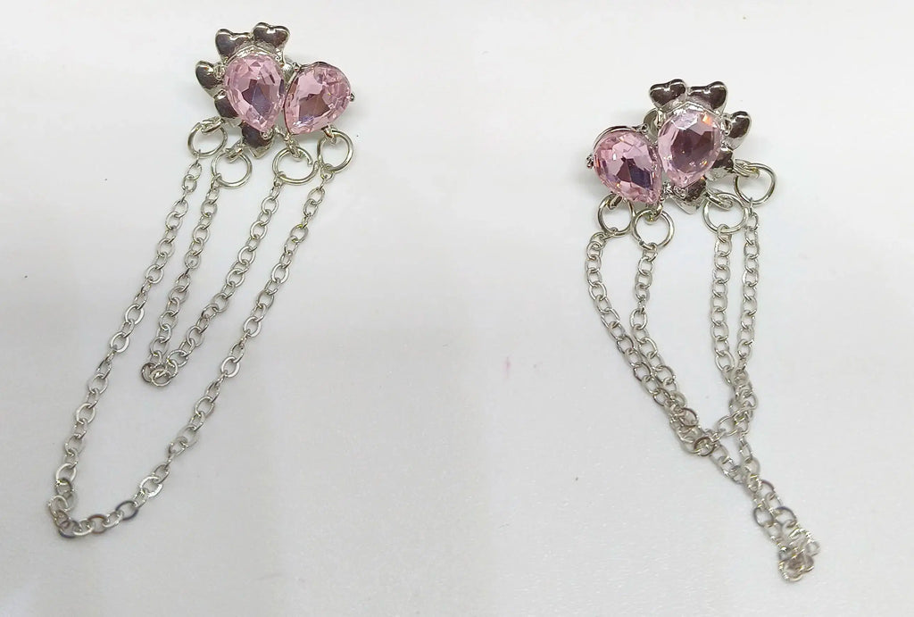 Pink Ballroom Earrings - These Exquisite Statement Hoops featuring delicate pink gemstones and hanging silver chains, perfect for adding elegance to any outfit.