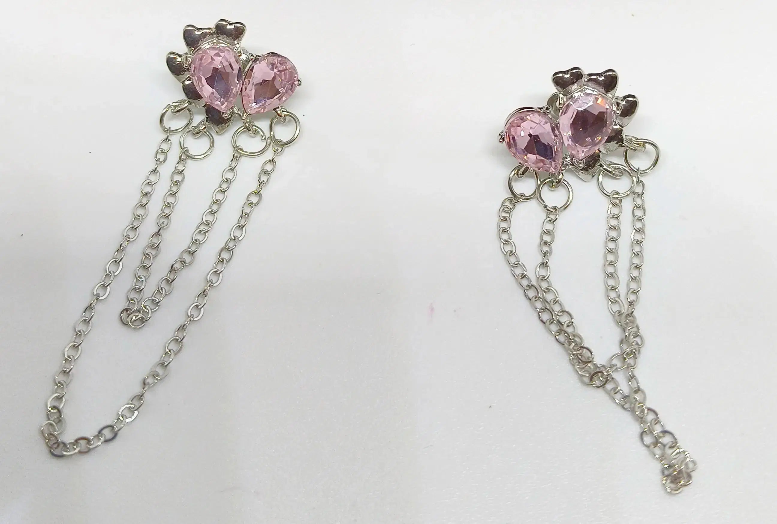 Pink Ballroom Earrings - These Exquisite Statement Hoops featuring delicate pink gemstones and hanging silver chains, perfect for adding elegance to any outfit.