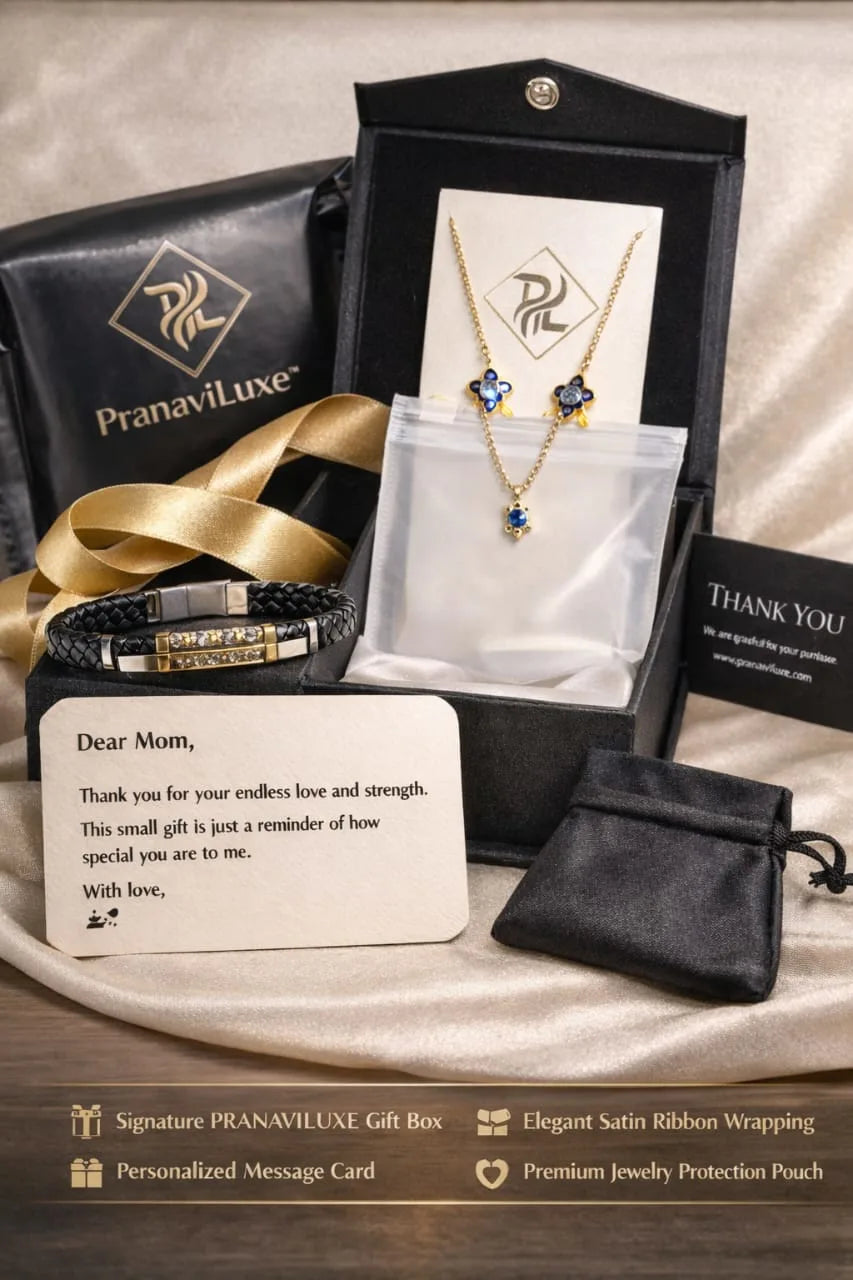 Gold Plated Herringbone Snake Chain displayed in a luxury black gift box with a personalized message card, satin ribbon, and a black jewelry protection pouch.