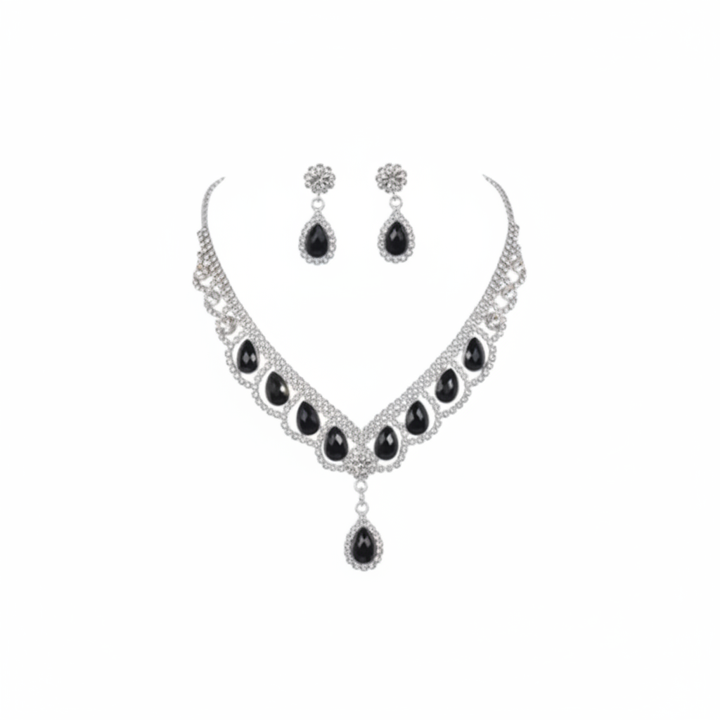 Black Crystal Jewelry Set - White Background