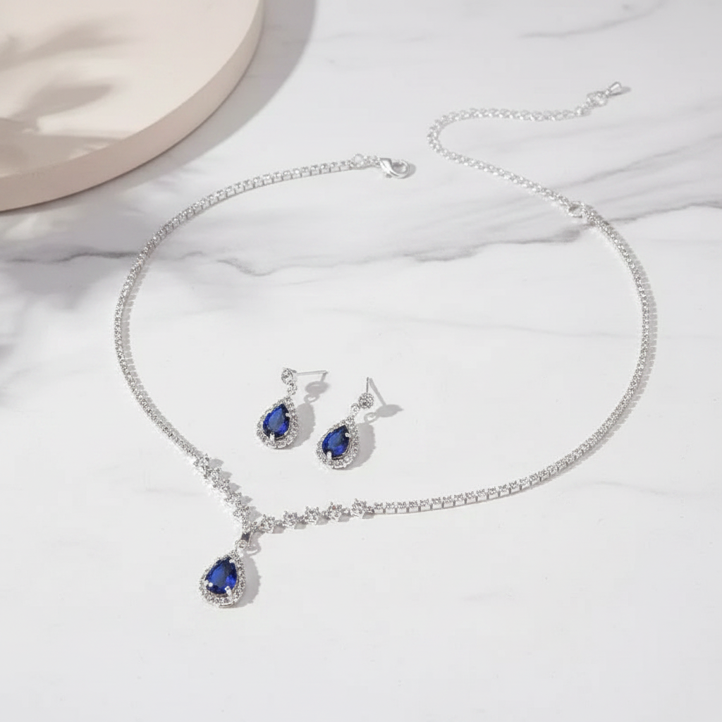 Blue Sapphire Crystal Set — White Marble Editorial
