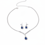 Blue Sapphire Teardrop Jewelry Set - White Background
