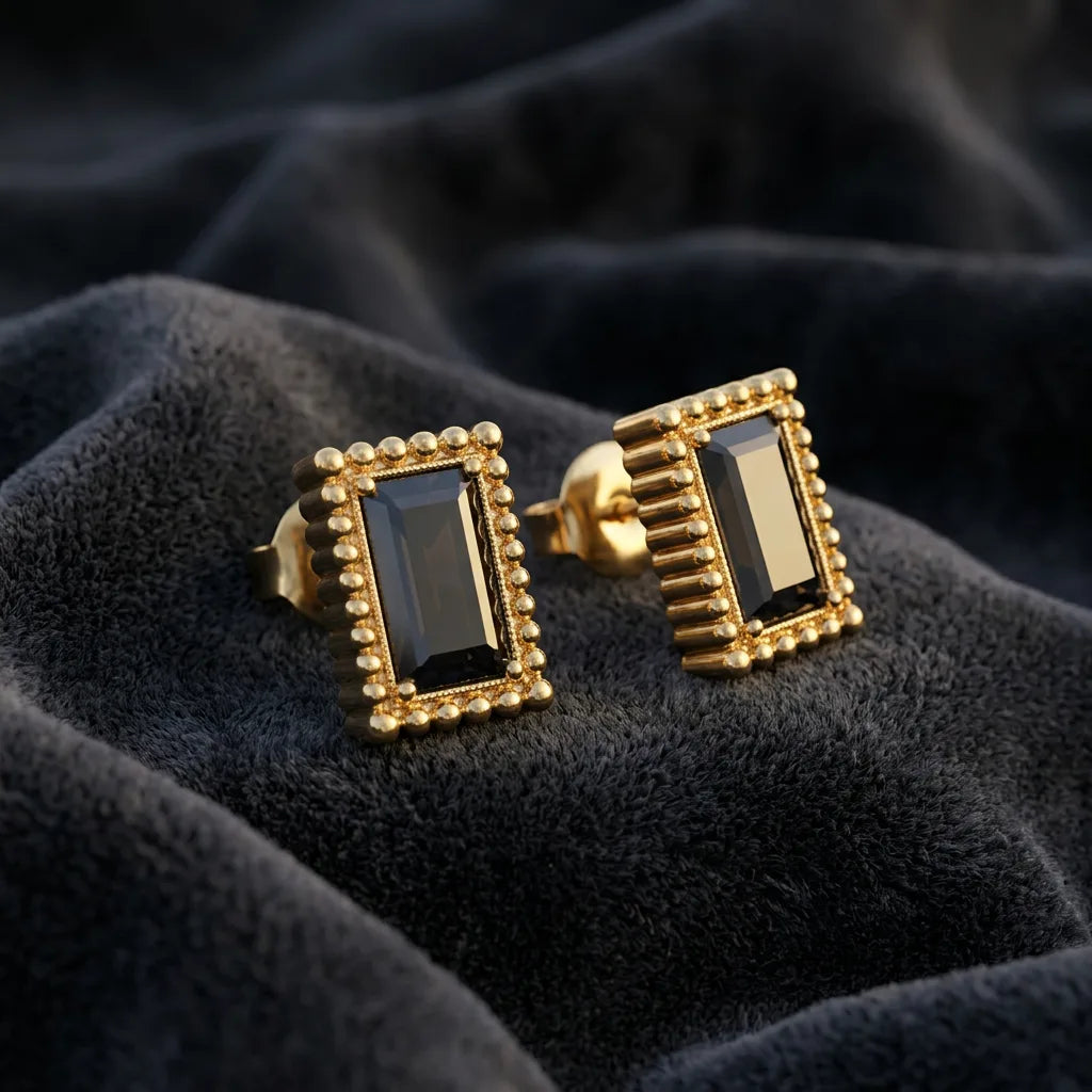 Vintage-Inspired Emerald-Cut Black Onyx Stud Earrings