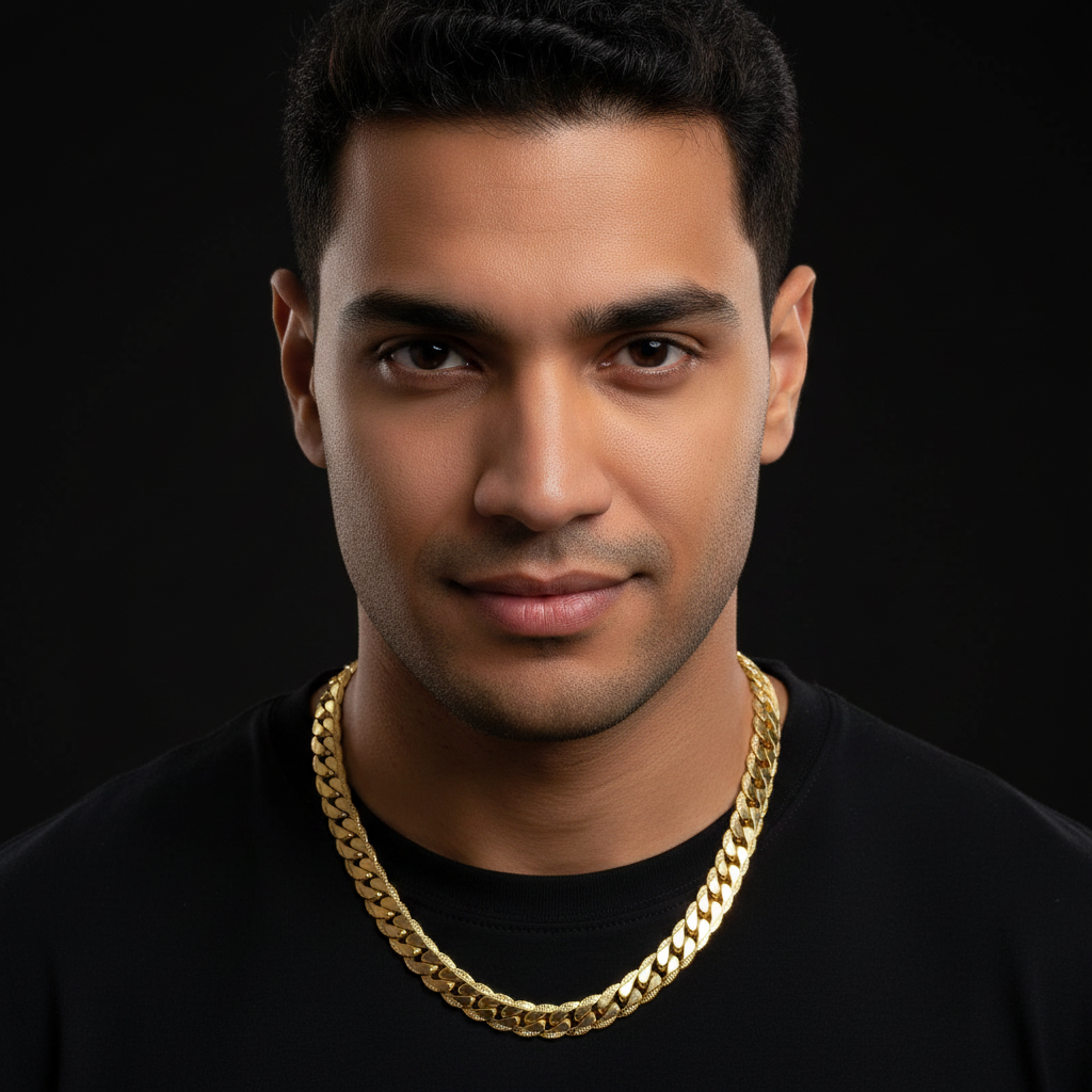 Gold Cuban Link Chain - Indian Male Model