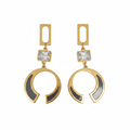 Gold Geometric Crystal Crescent Drop Earrings - White Background