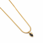 Gold Herringbone Butterfly Black Oval Pendant Necklace - White Background