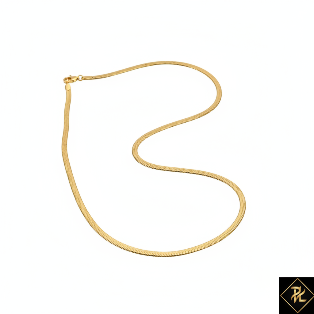 Gold Herringbone Snake Chain Necklace - White Background