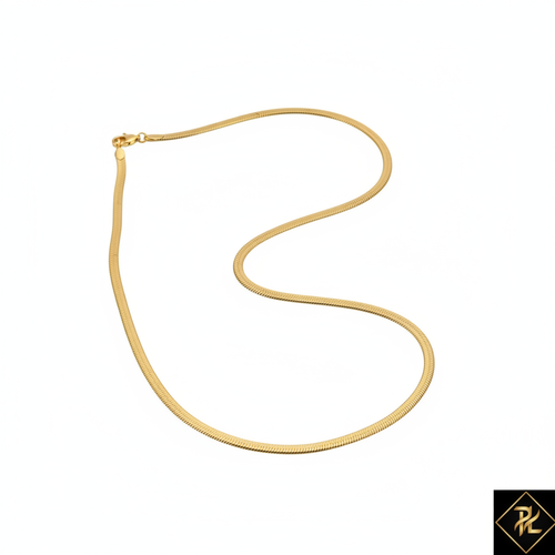 Gold Herringbone Snake Chain Necklace - White Background