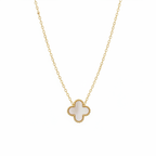Gold Mother of Pearl Clover Pendant Necklace - White Background