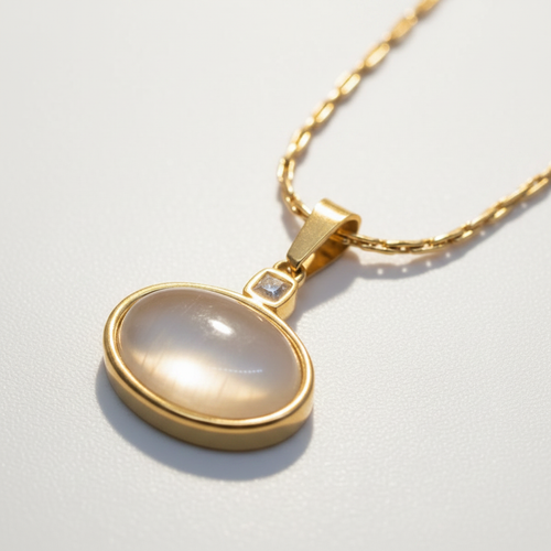 Gold Oval Moonstone Pendant Necklace - White Background