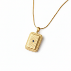 Gold Rectangular Filigree Pendant Necklace - White Background
