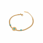 Gold Turquoise Sunburst Herringbone Bracelet - White Background