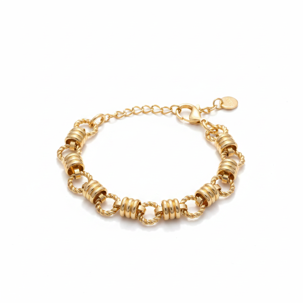 Gold Twisted Rope Link Bracelet - White Background