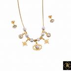 Gold White Marble Evil Eye Necklace Set - White Background
