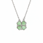 Green Opal Four-Leaf Clover Necklace - White Background