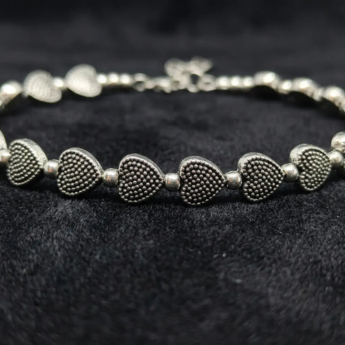 Antique Silver Heart Charm Layered Anklets Pack