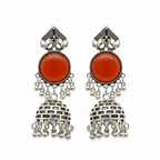Oxidized Silver Carnelian Lattice Jhumka Earrings - White Background
