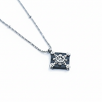 Oxidized Silver Compass Pendant Necklace - White Background
