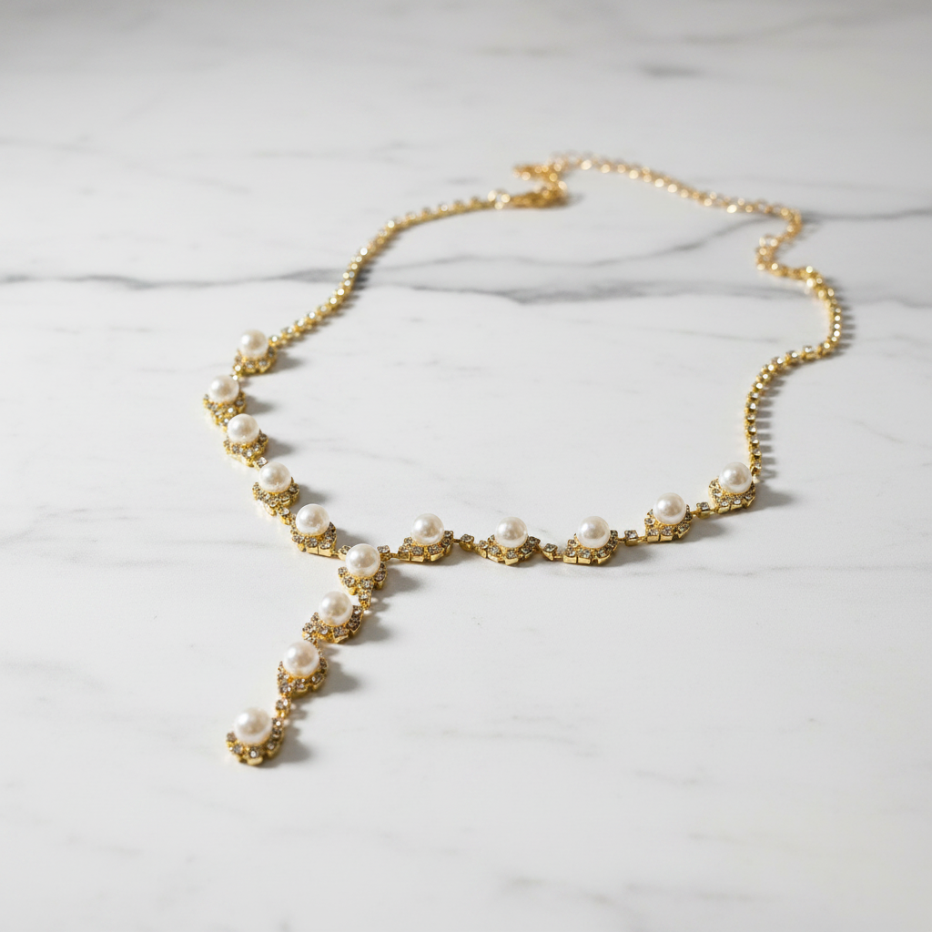 Pearl Y-Drop Necklace Editorial