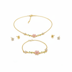 Pink Cherry Blossom Flower Jewelry Set - White Background