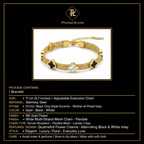 PranaviLuxe 18K Gold Wide Mesh Quatrefoil Black Onyx Mother-of-Pearl Bracelet Infographic