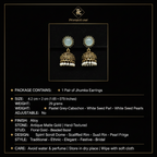 PranaviLuxe Antique Matte Gold Pastel Blue Spiral Scroll Dome Jhumka Pearl Fringe Earrings Infographic