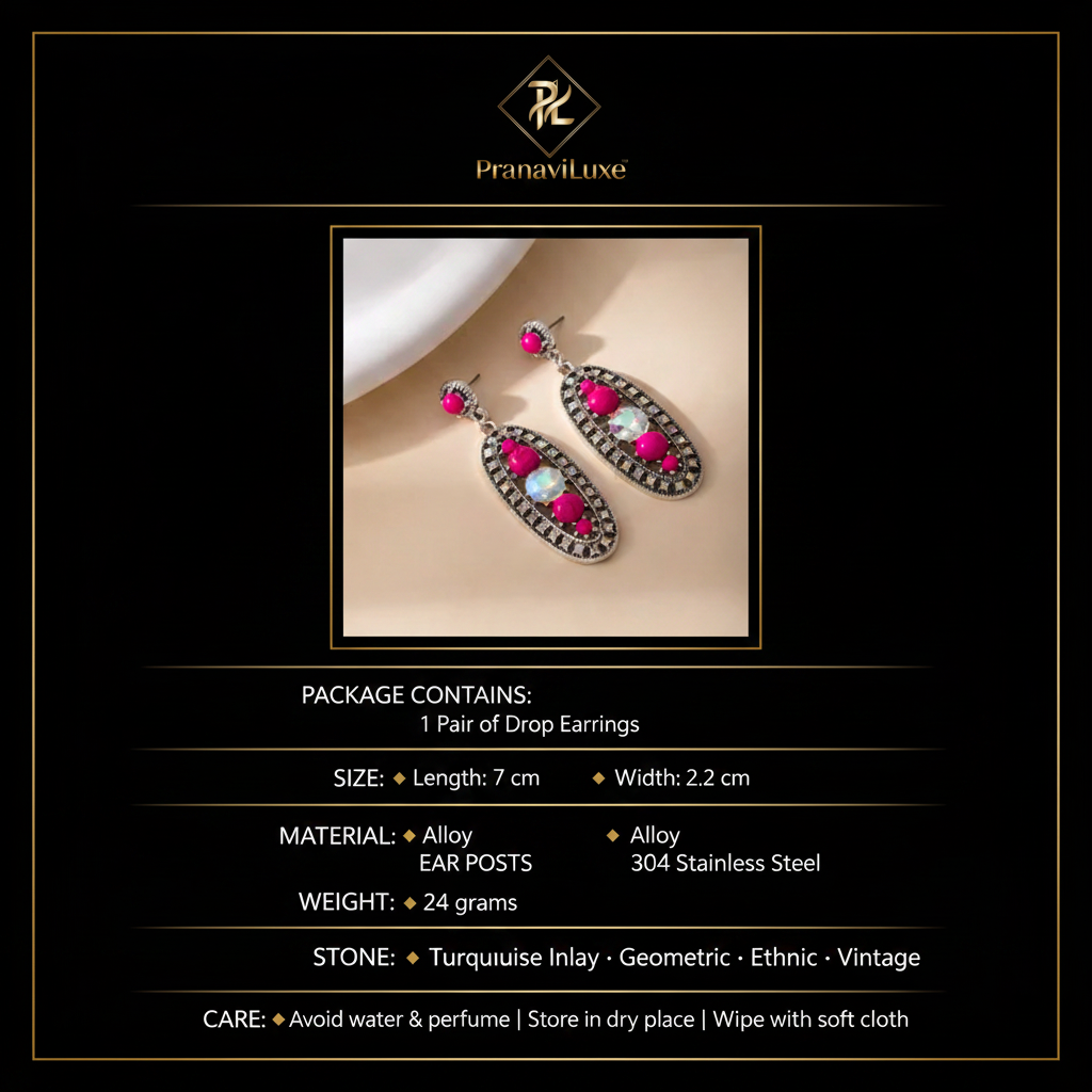 PranaviLuxe Bohemian Rose Red Drop Earrings Infographic