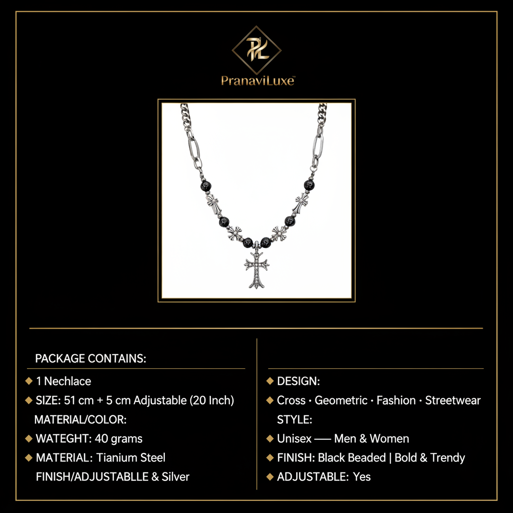PranaviLuxe Cross Necklace Infographic