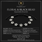 Silver Cherry Blossom Black Onyx Macrame Cord Bracelet