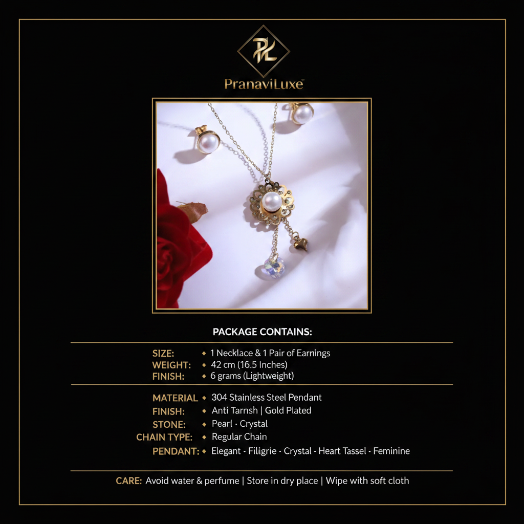 PranaviLuxe Floral Pearl Pendant Necklace Set Infographic