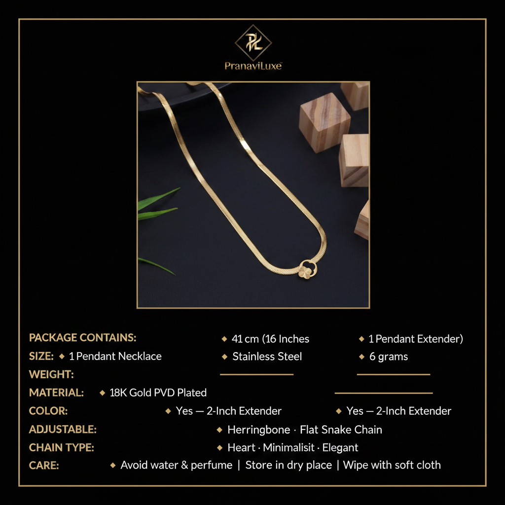PranaviLuxe Gold Herringbone Heart Pendant Necklace Infographic