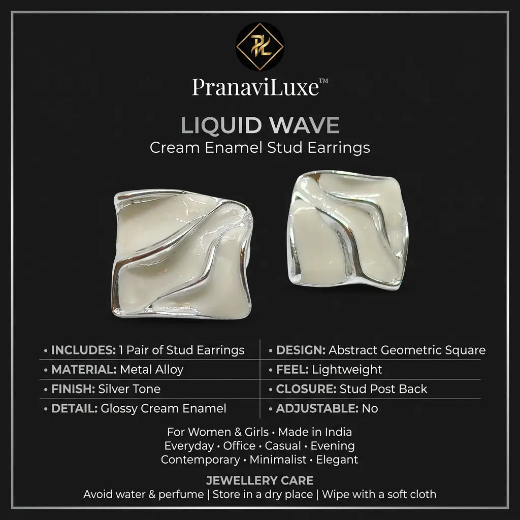 Abstract Liquid Wave Cream Enamel Stud Earrings