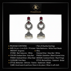 PranaviLuxe Oxidized Silver Ruby Chandbali Crescent Moon Heart Cutout Jhumka Pearl Fringe Earrings Infographic